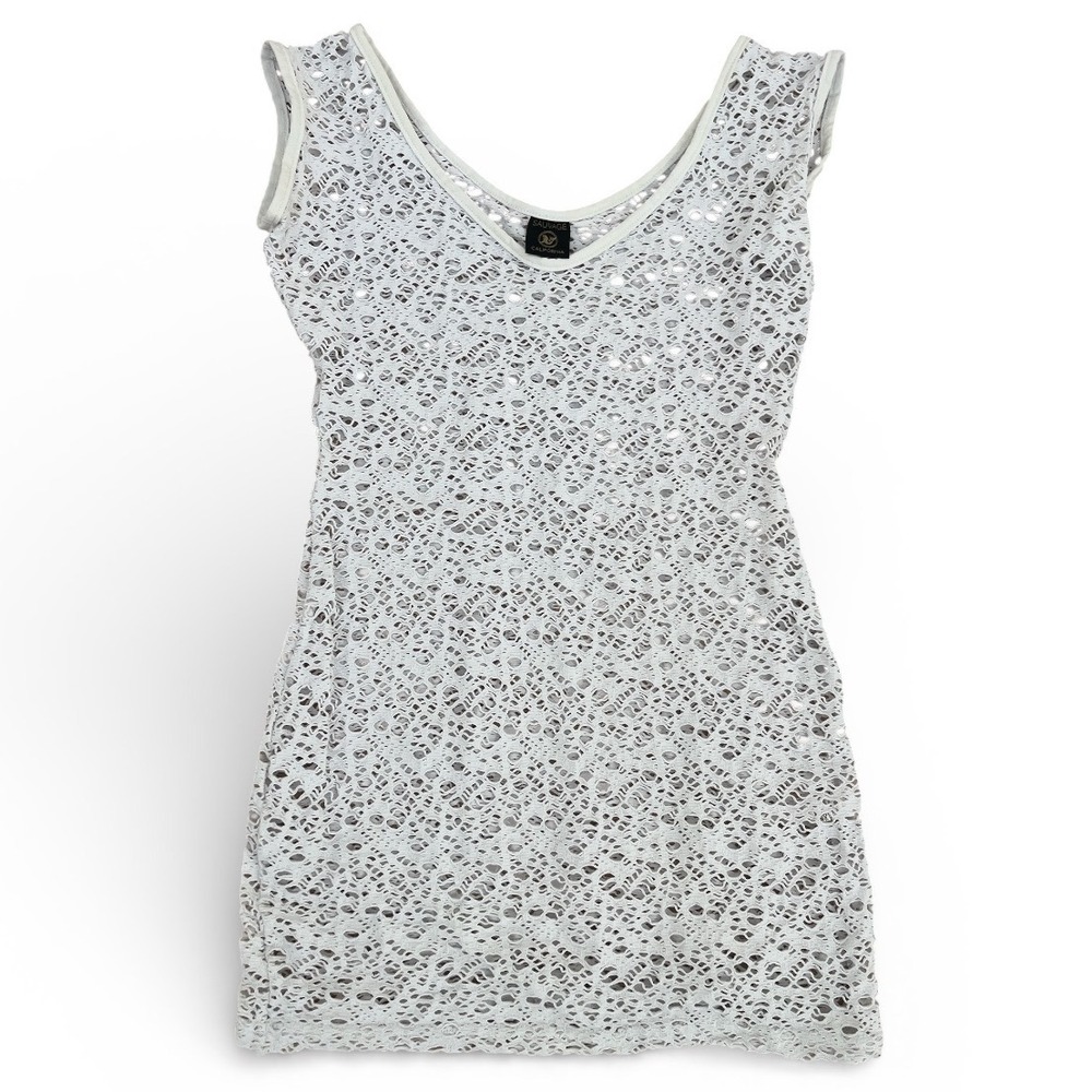 Sauvage California White Crochet Mini Dress Swim Cover Up Cotton V-Neck USA Made